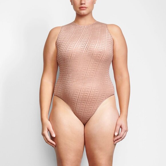 SKIMS Velvet Burnout Logo Bodysuit Chai 2X - Picture 2 of 12